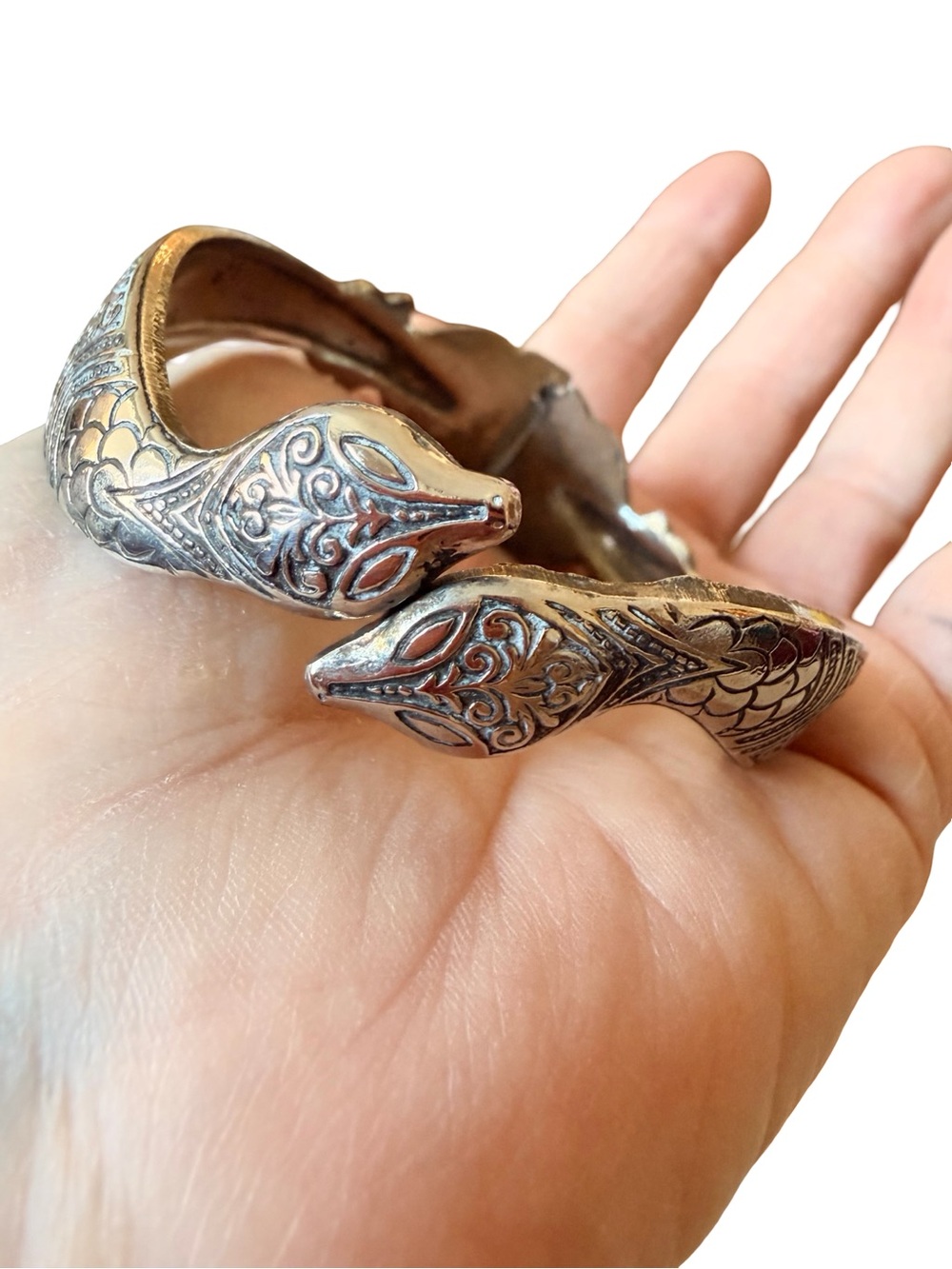 Vintage-Style Silver Tone Snake Bracelet hinged Cuff - Unbranded